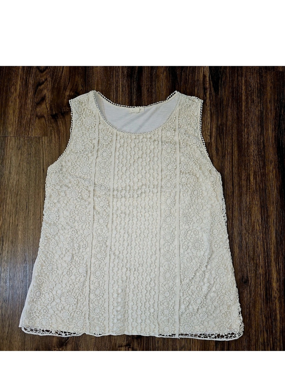 Crochet Eyelet Lace Sleeveless Top Cream 1X Coastal Festival Boho Cottagecore